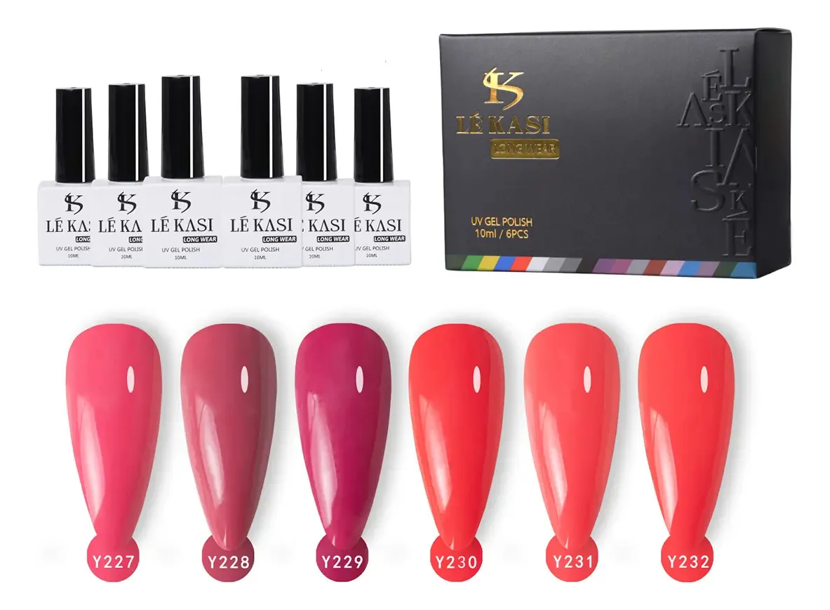 Conjunto de Gel Semipermanente Lé Kasi 6 Esmaltes para Unhas UV Z Cor Wgel-y