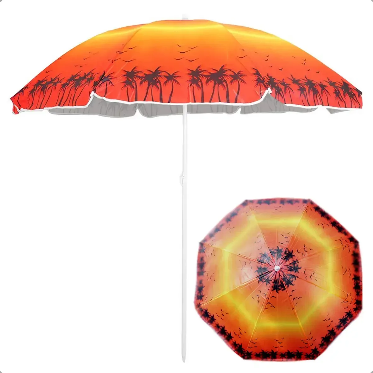 Guarda-sol de praia Guarda-chuva multicolorido de 150 cm Cores de guarda-chuva dobrável unissex de poliéster Guarda-chuva de proteção UV de alumínio com cor UV laranja/palmeras Arcashopping