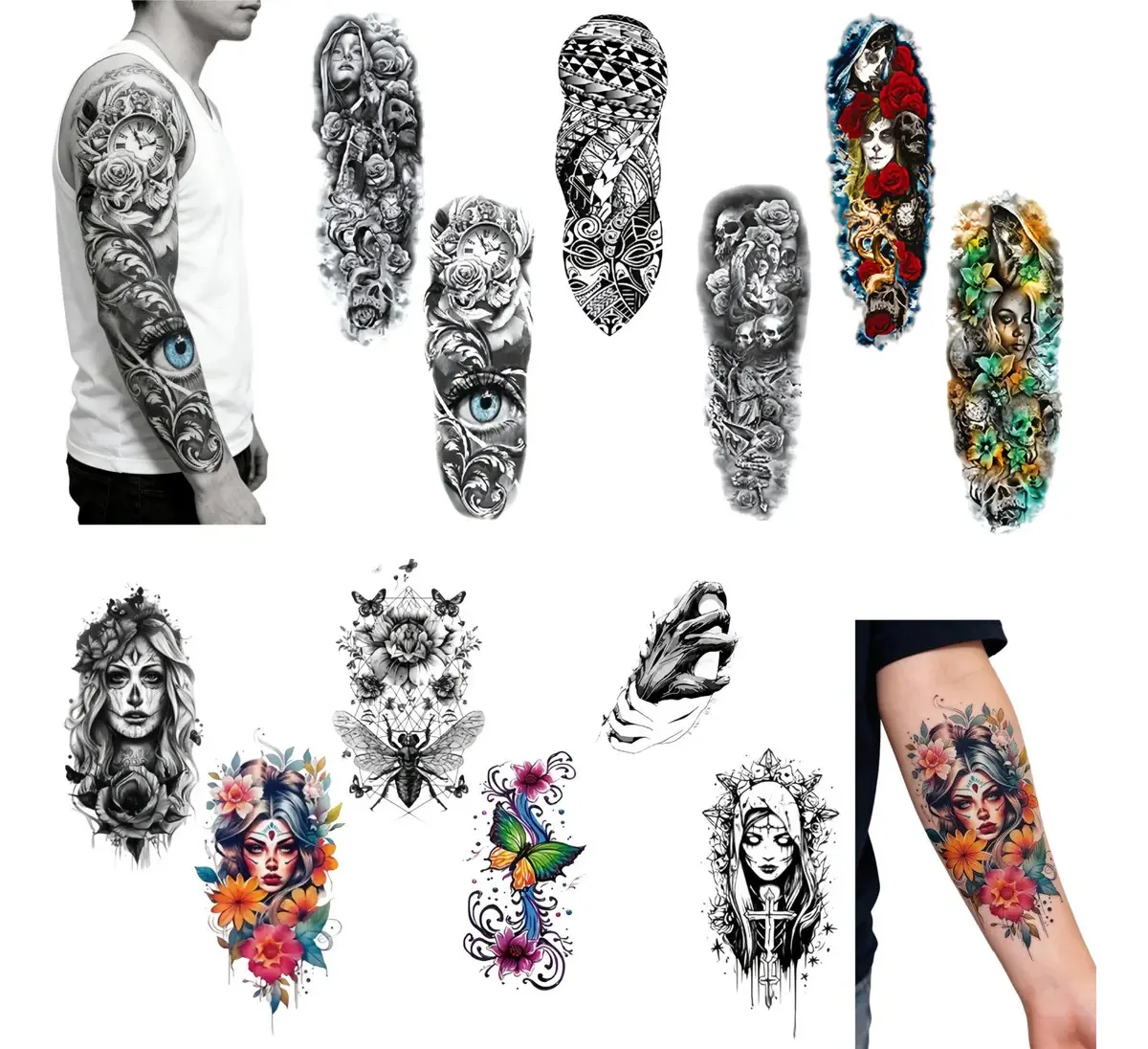 39 tatuagens temporárias masculinas com braço falso, cor: 39 peças de leão