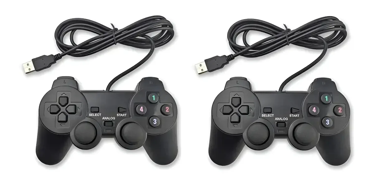 2 Controles Joystick Usb Para Pc Analógico Gamer Com Fio Cor Preto