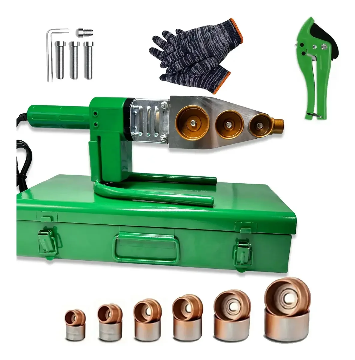 Ferramenta de fusão a quente 1000w com 6 dados de 20-63 mm, luva e tesoura, kit de ferramentas termofusoras, máquina de termofusão para tubos de água de plástico PE/PVC/PB/PVDF/HDPE, soldador de tubos