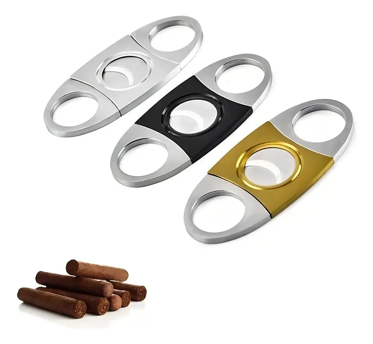 Cortador de charutos Habanos de aço inoxidável com corte duplo prateado