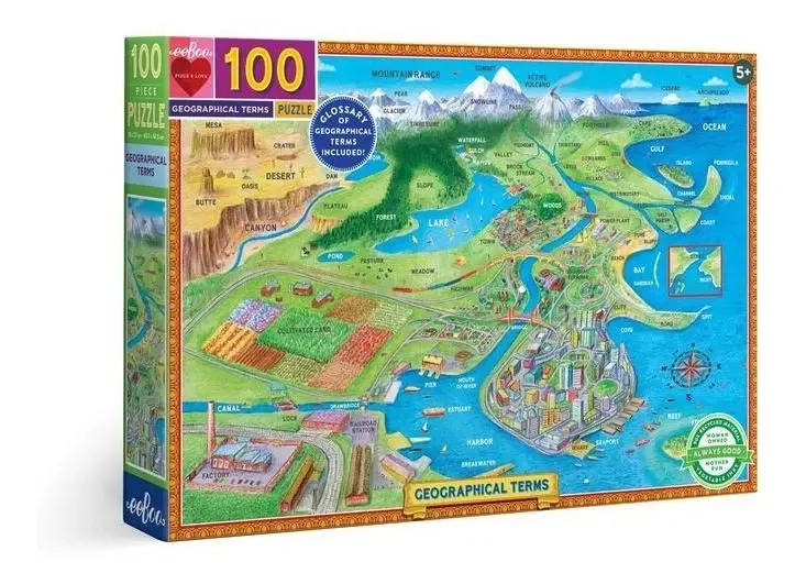 Quebra-cabeça de 100 peças para crianças: termos geográficos