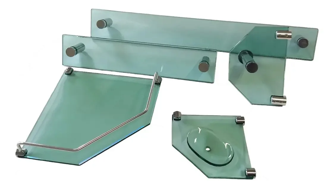 Kit Acessórios Banheiro Chanfrado Grade Max Vidro Verde