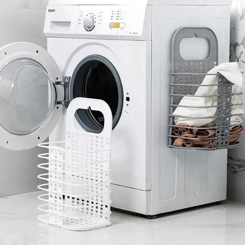 Cesto de roupa dobrável Laundry Deco Cesto suspenso branco Laundry Deco