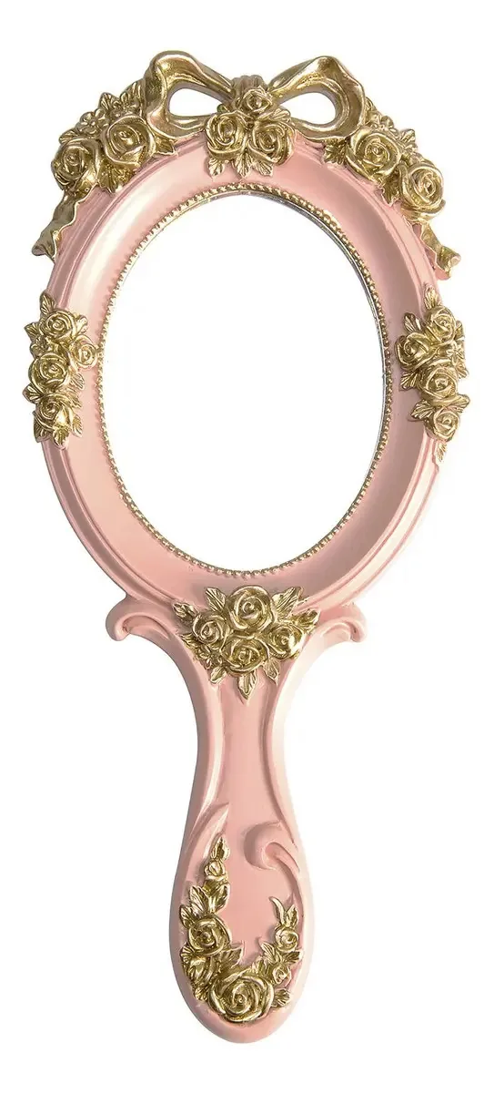 Espelho de maquilhagem oval rosa estilo vintage Nerien Espelho de mão Princess Espelho de maquiagem Espelho cosmético rosa