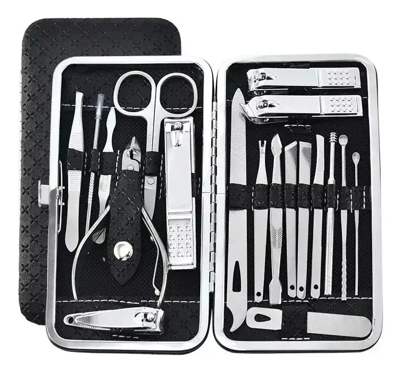 Conjunto de manicure e pedicure, 19 peças, estojo de alicate para tesoura de limão