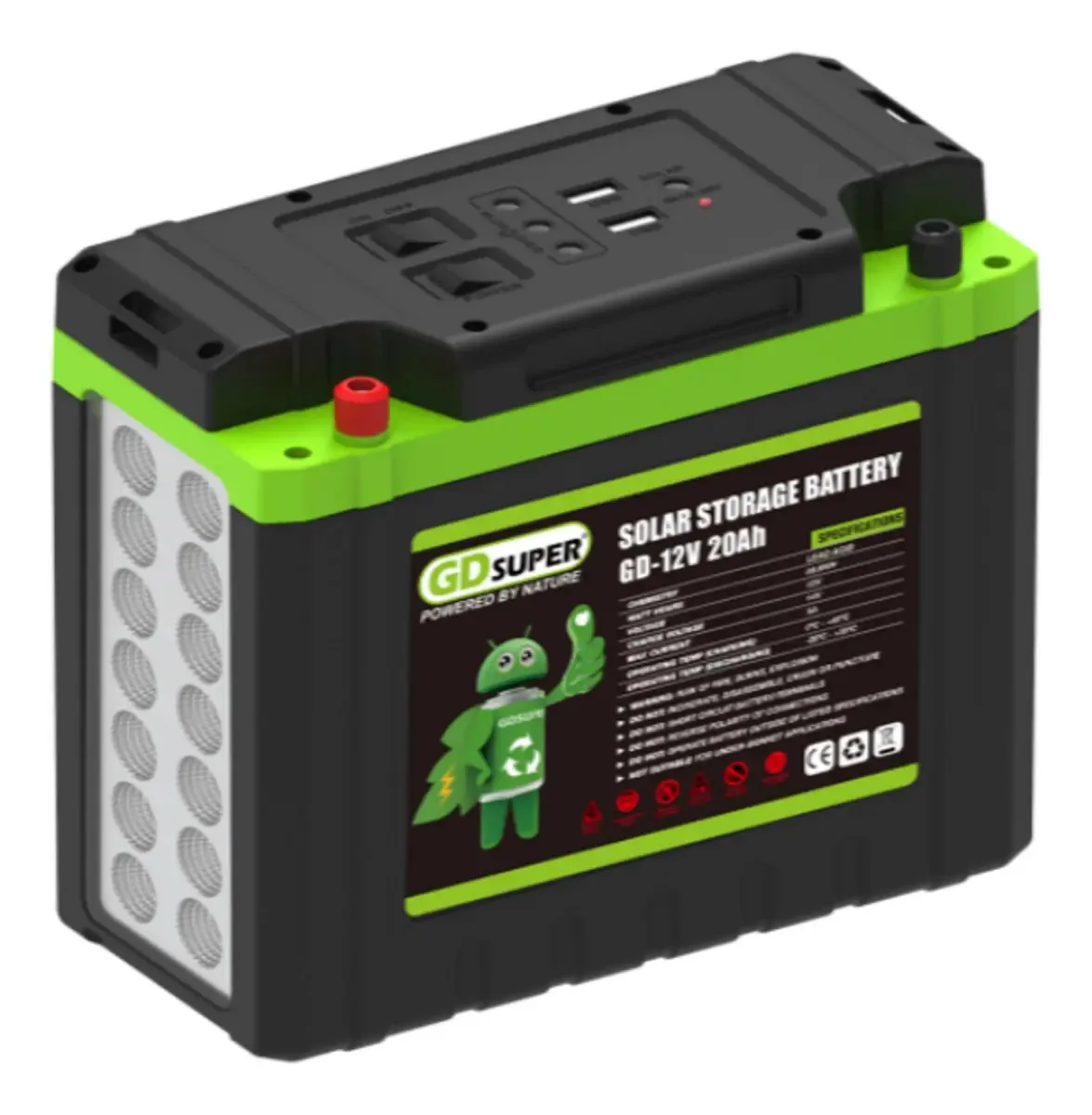 Lanterna de bateria de chumbo-ácido Qp 12v 20ah Solar Energy Usb 5v