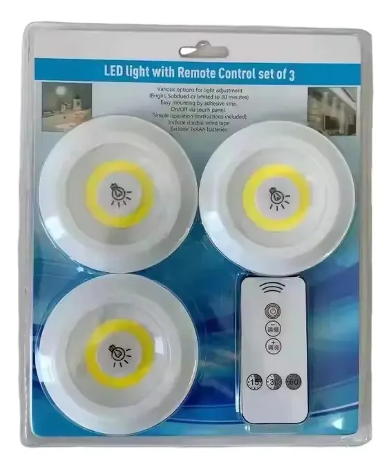 Conjunto de 3 luzes LED de emergência sem fio, controle remoto, cor branca - 262083