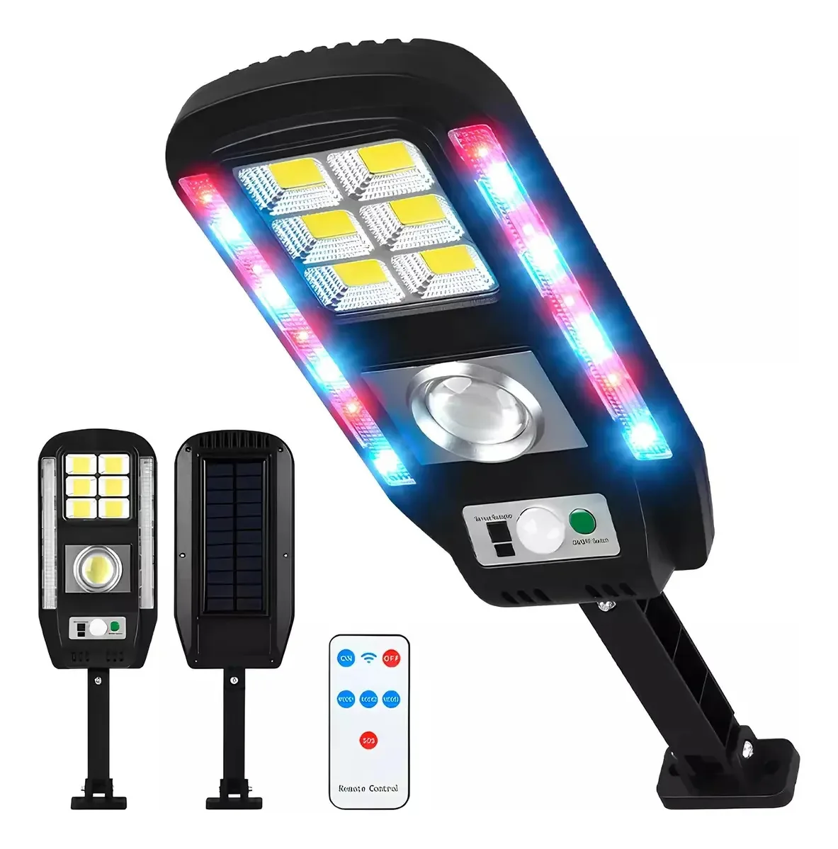 Refletor externo com sensor de movimento, controle e caixa solar, preto, luz branca fria