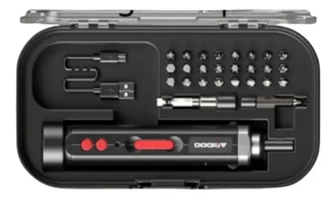 Chave de fenda sem fio recarregável USB com pontas e estojo preto