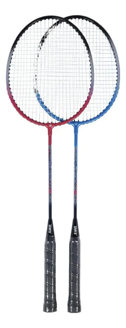 Kit Badminton Dhs P208 Com 02 Raquetes Azul E Vermelha