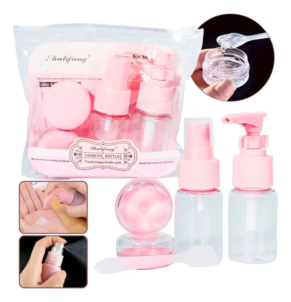 Mini bolsa de viagem X4 para higiene e cuidados pessoais rosa