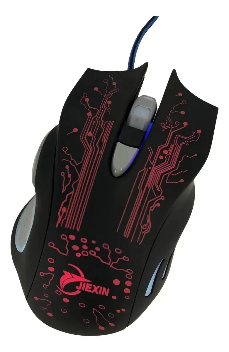 Mouse para jogos Jiexin X14 preto e vermelho