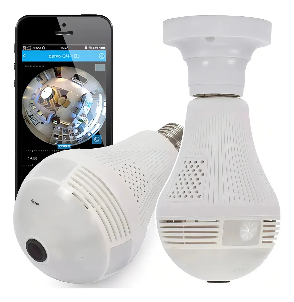Lâmpada Câmera Ip Espiã Segurança Hd Wifi Panorâmica 360º Segurança Áudio