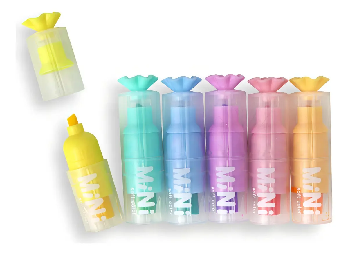 6 mini marcadores em tons pastel