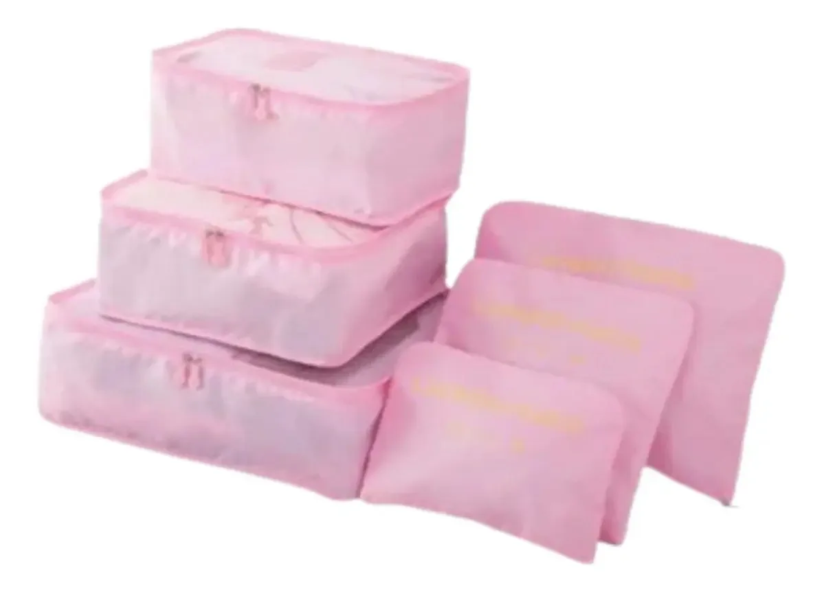 Conjunto de 6 organizadores de bagagem de viagem, bolsa de roupa íntima rosa