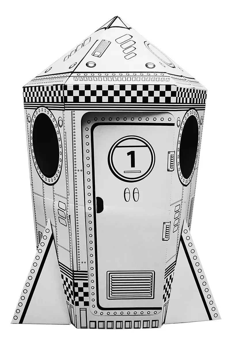 Aventura Chama! Casinha de Brinquedo de Foguete de Papelão para Crianças, Colorir, Desenhar e Personalizar, Ideal para Brincar e Tempo de Arte e Artesanato