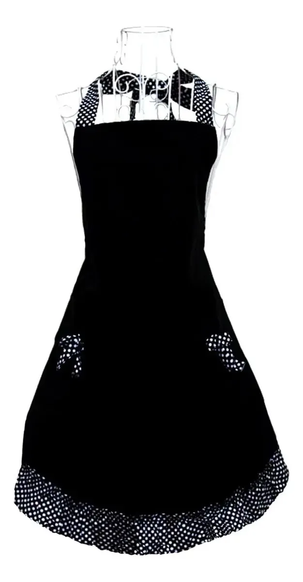 Aventais retrô fofos Hyzrz com bolsos para mulheres e. Cor: Preto