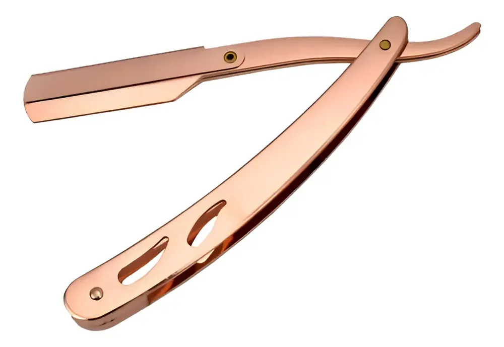Navalha Navalhete De Barbear Aço Inox C/ 2 Travas Rose Gold