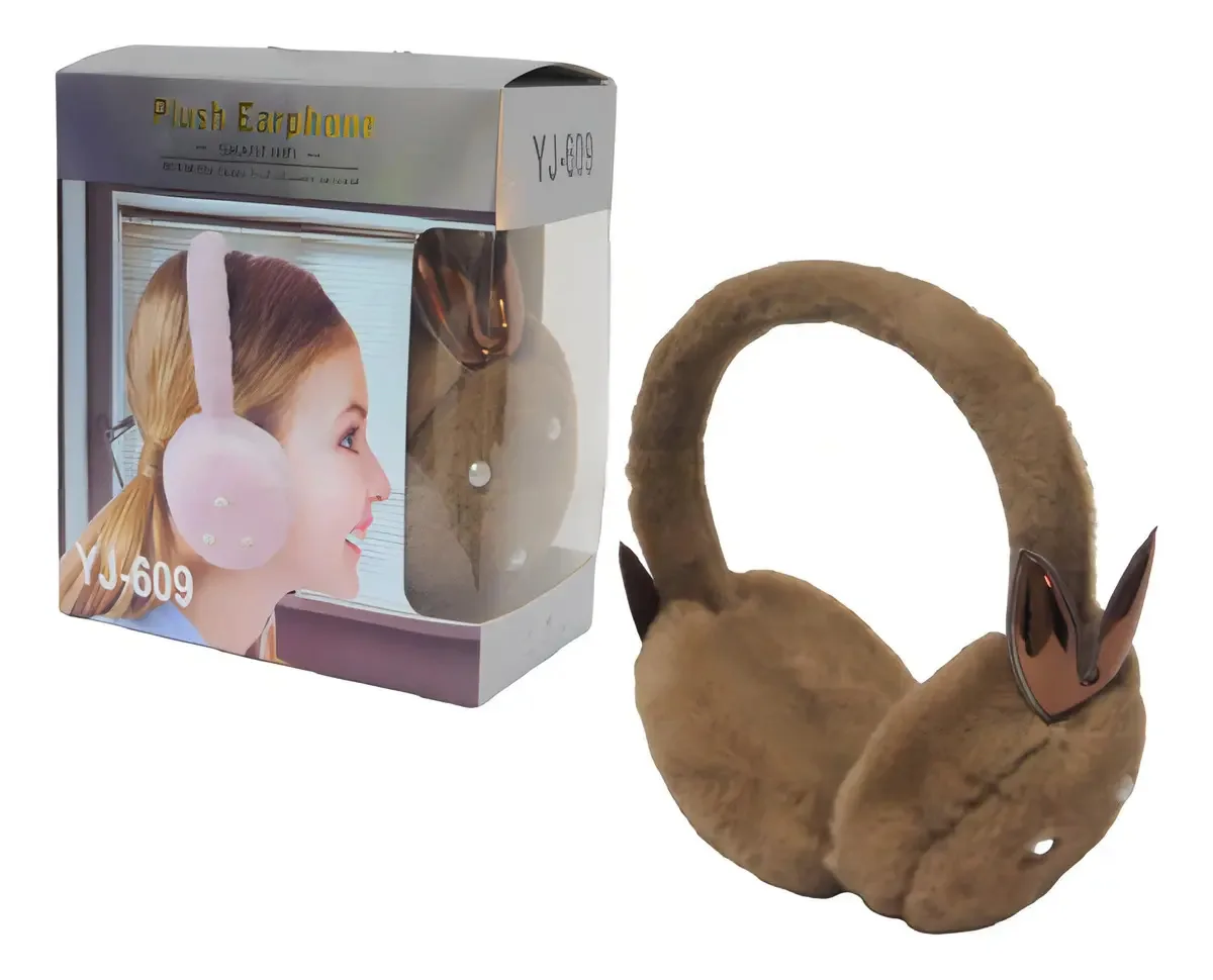 Fone Ouvido Pelucia Adulto Headphone P2 Microfone Marrom