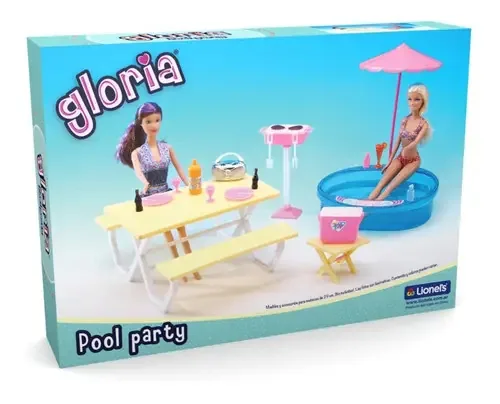 Mesa de festa na piscina Gloria e mobília de boneca Lionels