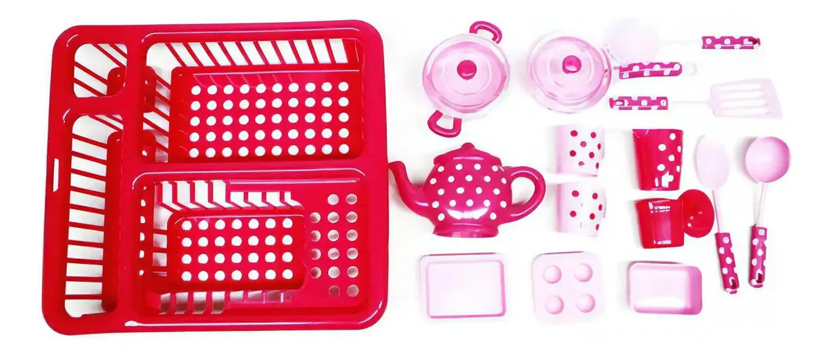 Conjunto de brinquedos de cozinha, panelas, talheres, bule, utensílios, cor rosa
