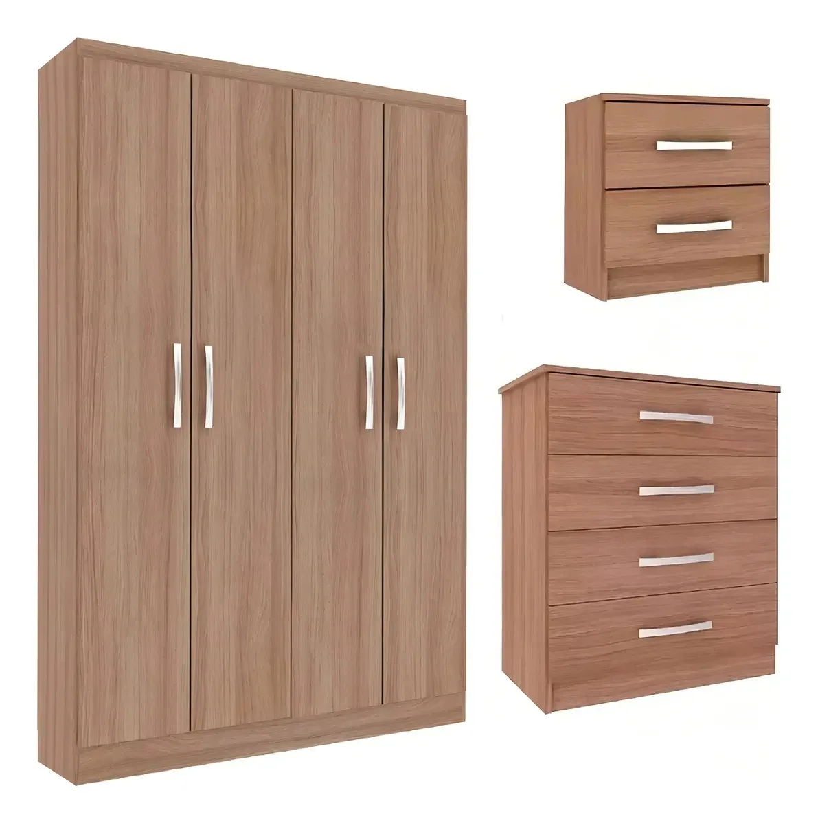 Combinação de guarda-roupa com porta deslizante+edredo+mesa de luz de quarto, cor marrom