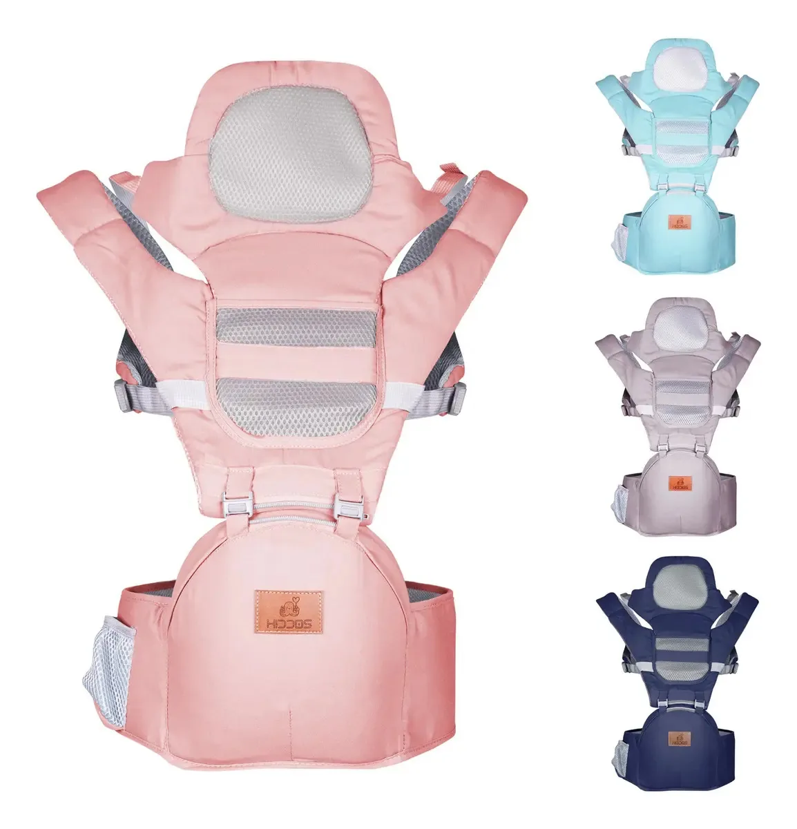 Mochila ergonômica multifuncional rosa para transporte de bebês
