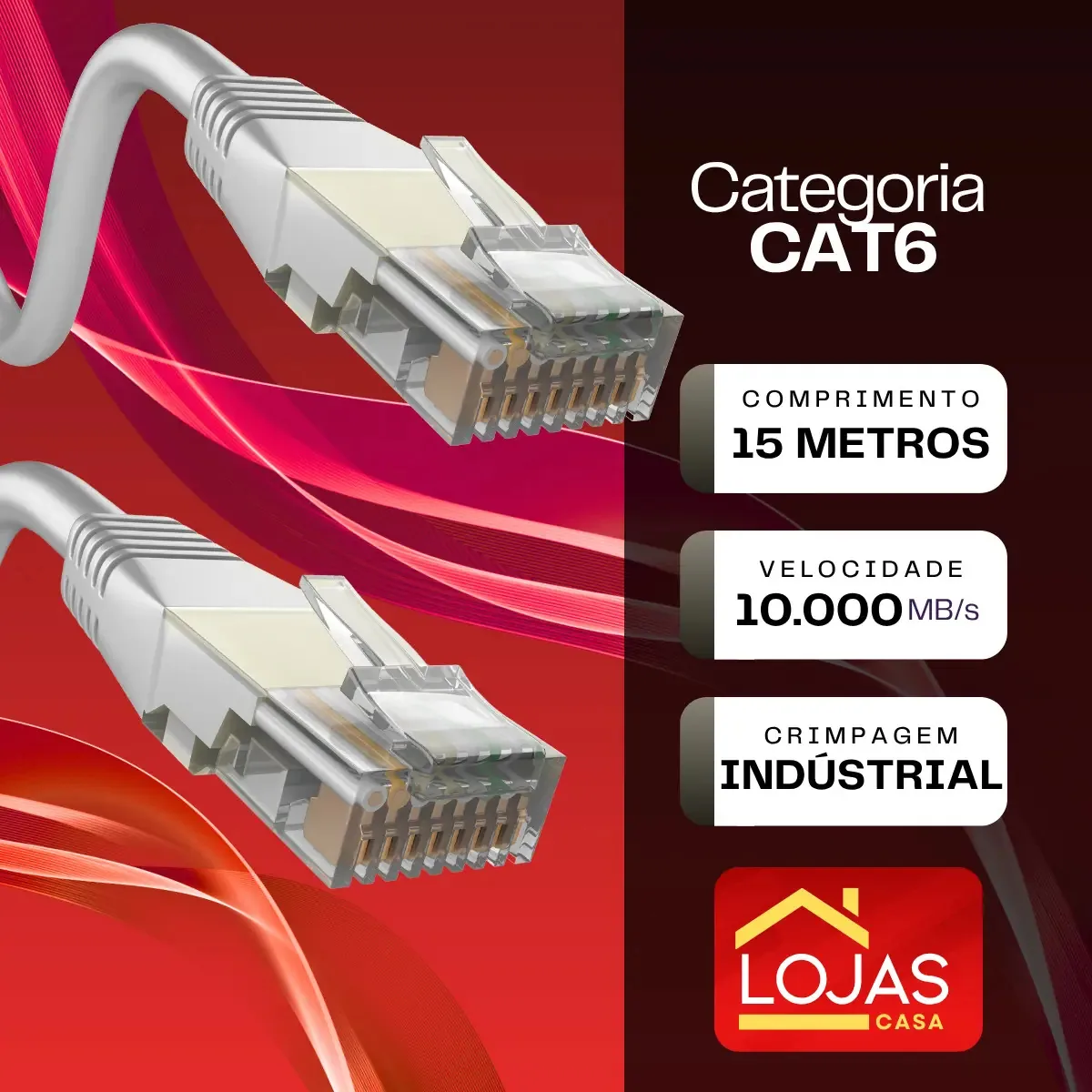 Cabo de Rede Cat6 de 15 m Rj45, para Internet e LAN