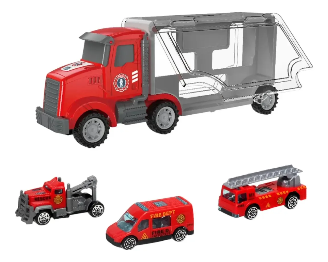 Brinquedo para caminhão mosquiteiro, mala, transportador de carro, polícia, bombeiro, vermelho