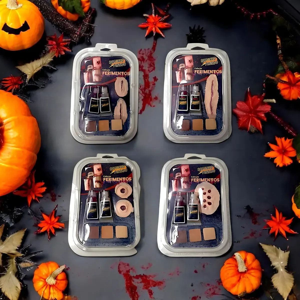Kit Maquiagem Halloween Cicatriz Falsa Rostinho Pintado KIT-FERIMENTOS