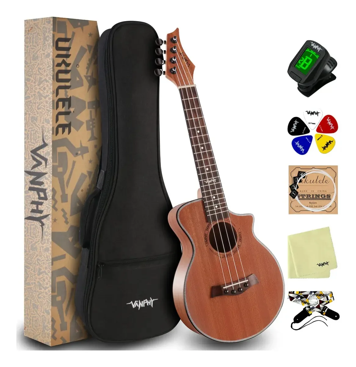 Ukulele Vanphy Concert para iniciantes, ukulele profissional de cor clara