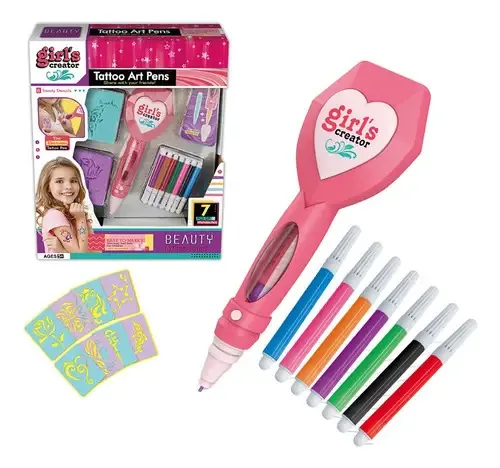 Kit de brinquedos: tatuagens temporárias, marcadores e modelo para meninas, cor única