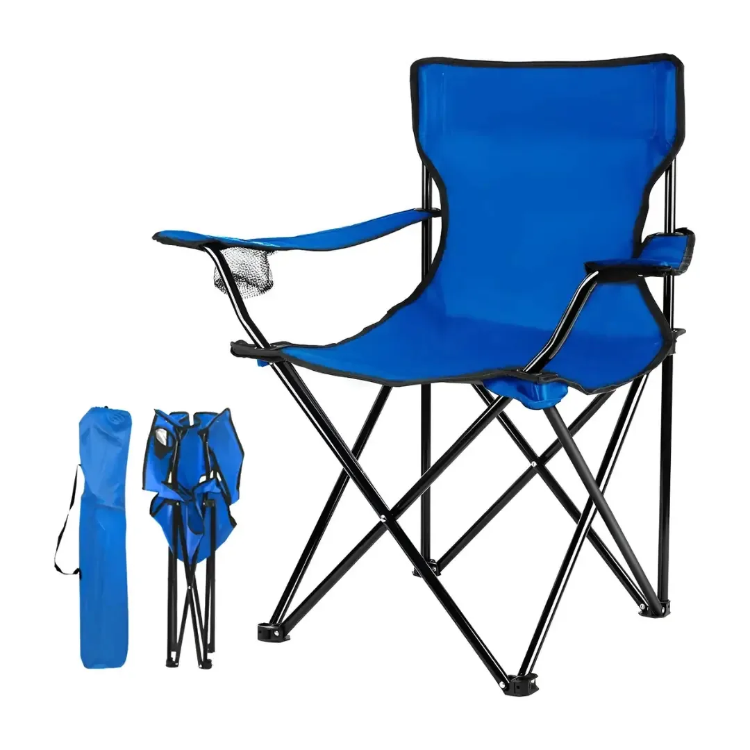 Cadeira de acampamento dobrável Director reforçada com apoios de braços, porta-copos azul