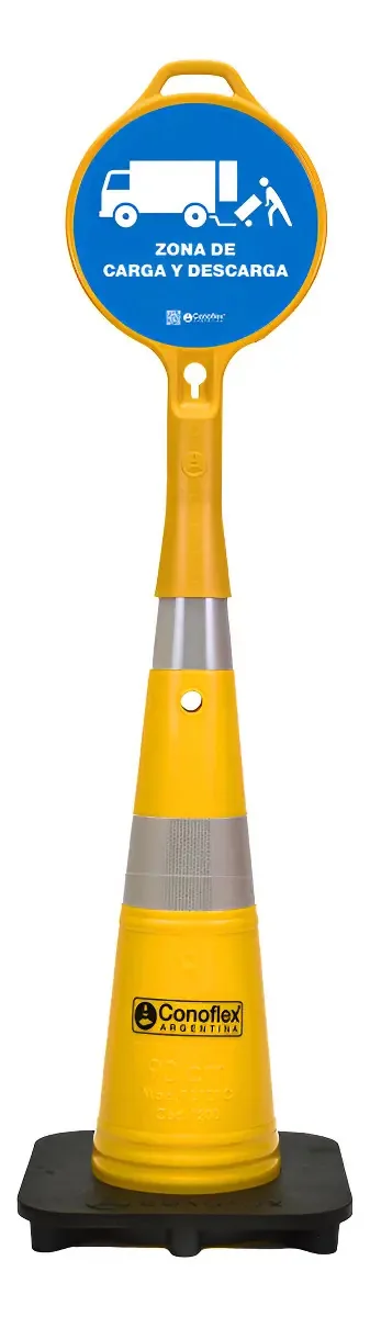 Cone de segurança Conoflex com sinal de carga e descarga, cor amarela