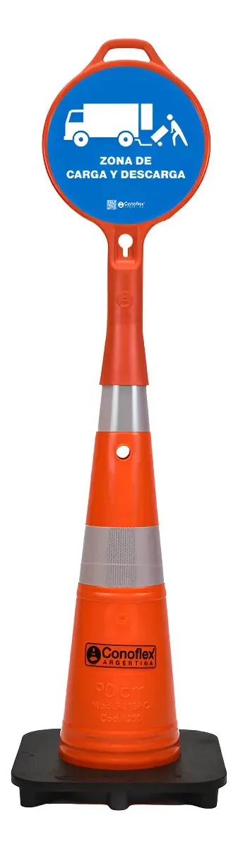 Cone de segurança Conoflex com sinal de carga e descarga, cor laranja