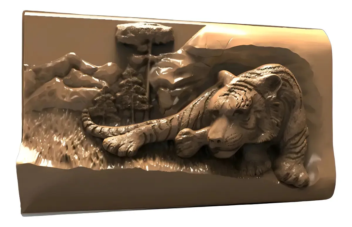Arquivo STL de Tigre Deitado para Usinagem e Impressão 3D WoodFy