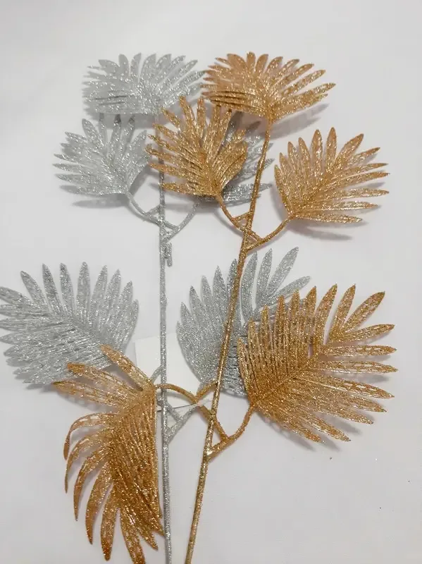 Enfeite Galho Prata E Dourado C/ Glitter 2 Unidades