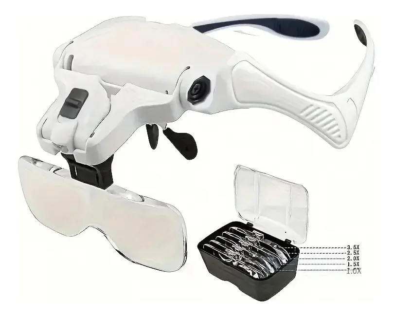 Lente de lupa, faixa de cabeça, luz LED - 5 lentes - Cosmetologia