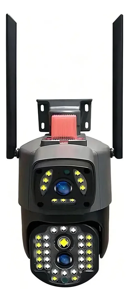 Sirenes de câmera IP externa Wifi Ptz Dual Lens 360, cor de alarme, preto