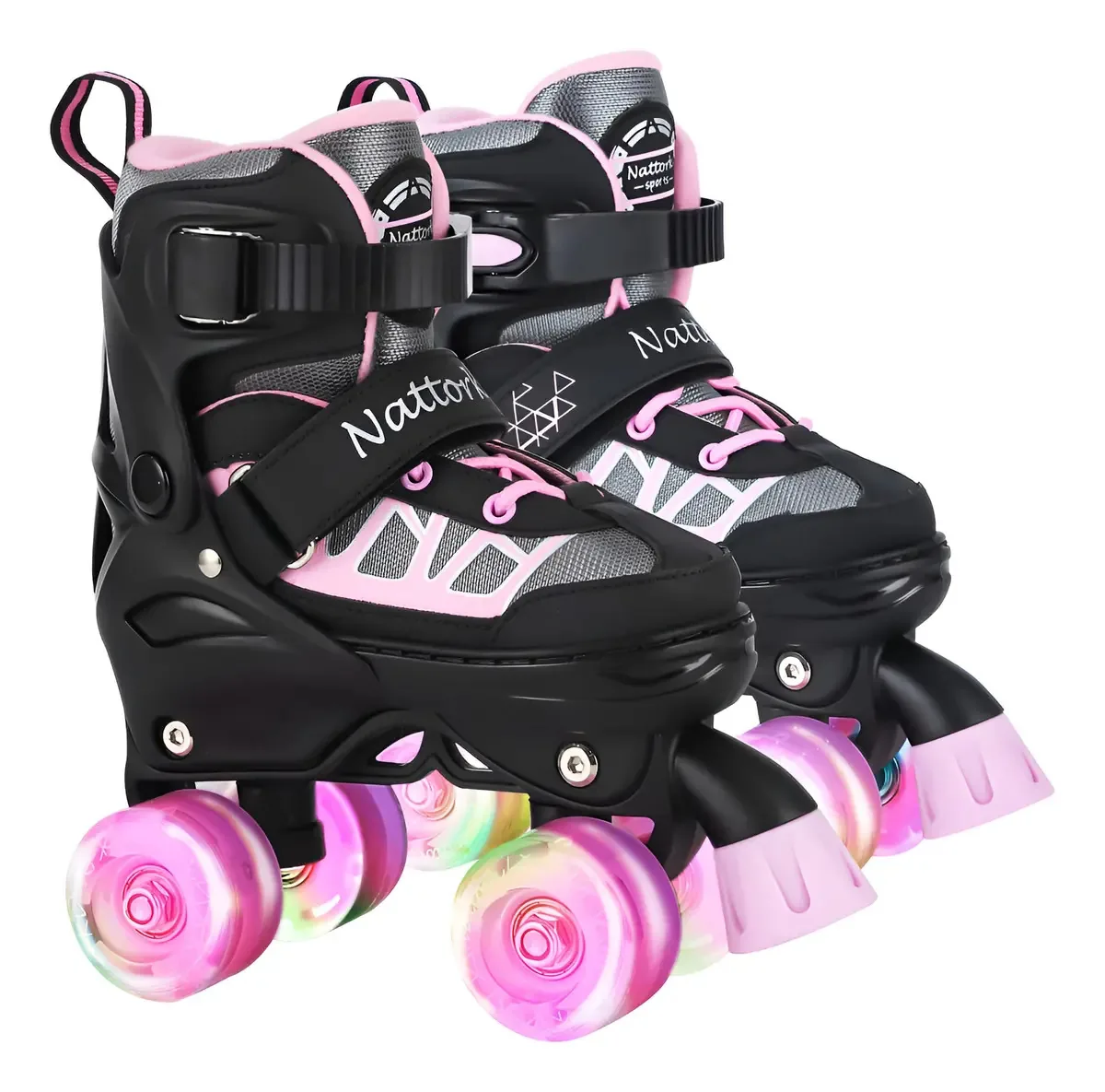 Patins ajustáveis para crianças com rodas iluminadas, skate. Cor: Rosa