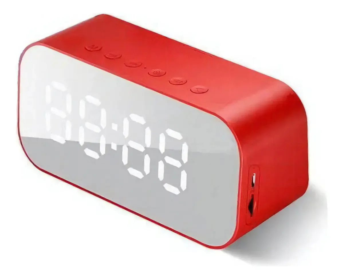 Rádio Relógio Bluetooth Despertador E Caixa De Som Vermelho