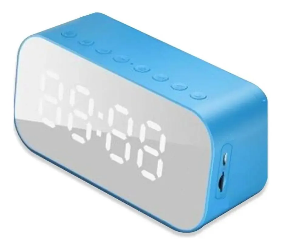 Rádio Relógio Bluetooth Digital Caixa De Som Espelhado Azul