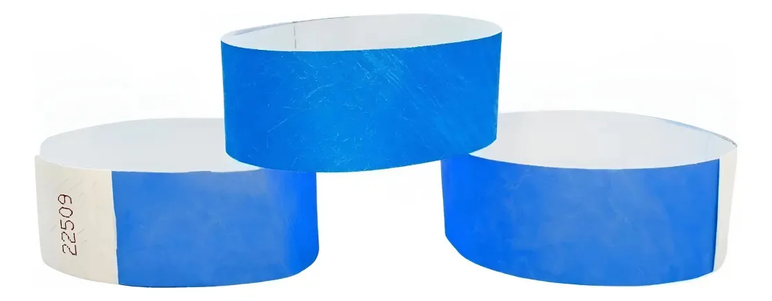 Pulseiras de papel Tyvek personalizadas de 2,5 cm | 1000 pulseiras de cor azul neon