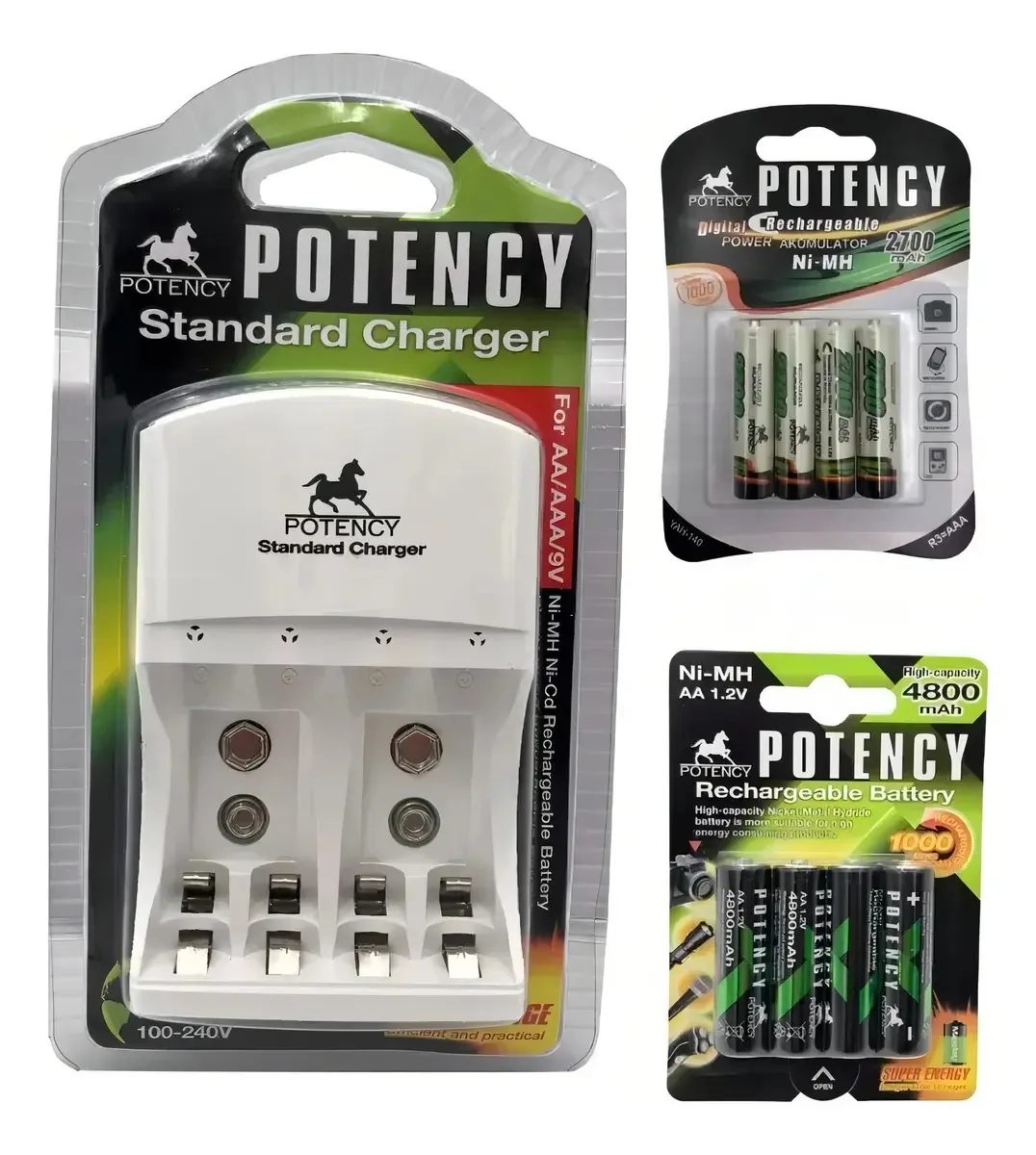 Kit Carregador + 4 Pilhas Aa 4800mah + 4 `pilha Aaa 2700 Mah