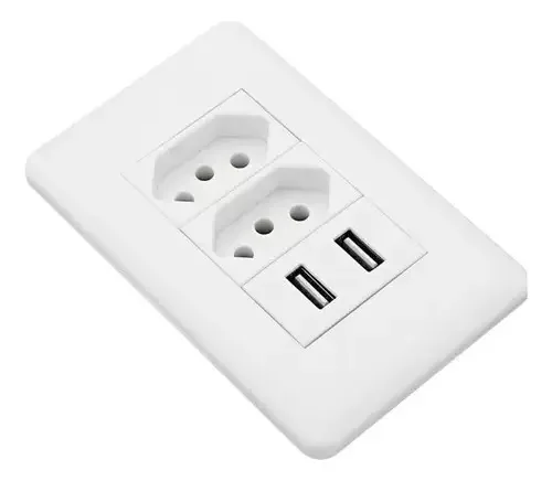 Tomada Dupla USB 10A Potency 2 Entradas Bivolt 4x2 Branco
