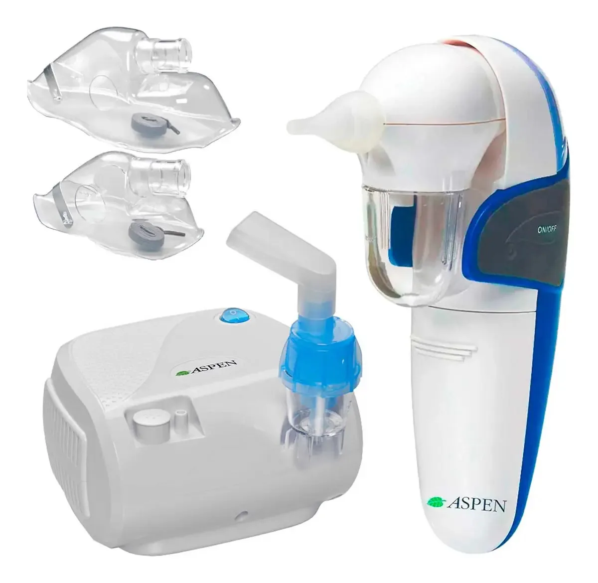 Nebulizador Aspen Brcn116 + Aspirador Nasal Anm12 Cor Branca E Azul