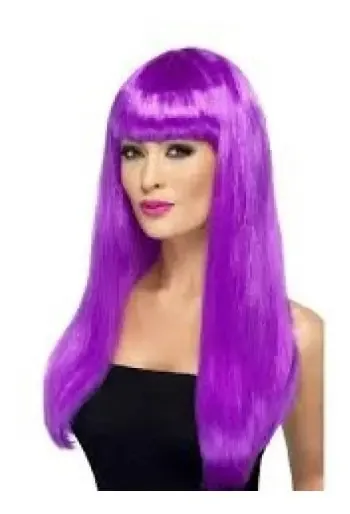 Peruca longa de cabelo sintético roxa, trajes de 60 cm - festas