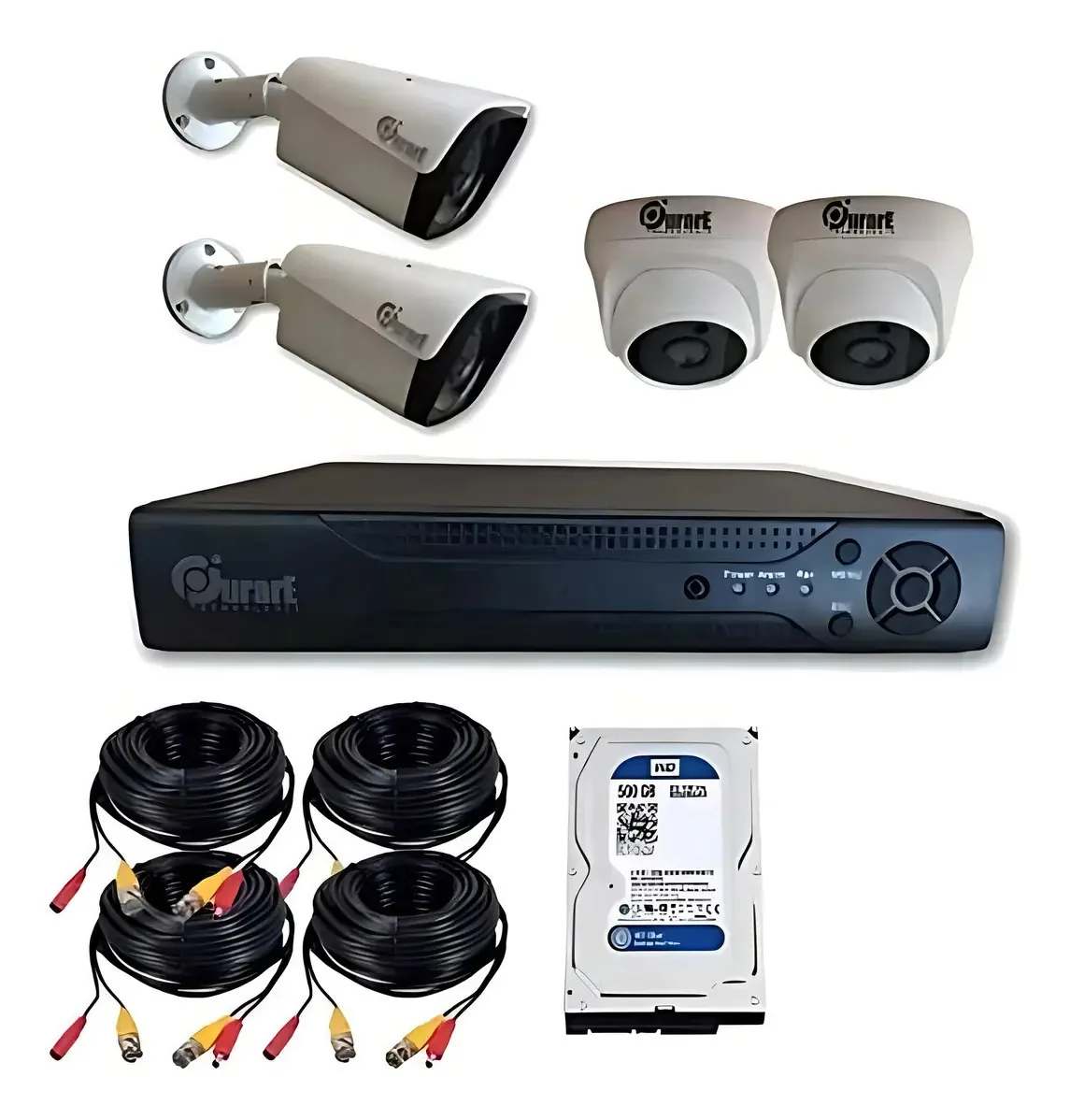 Kit de 4 câmeras de segurança internas e externas Hd+ Disc 500g, cor branca